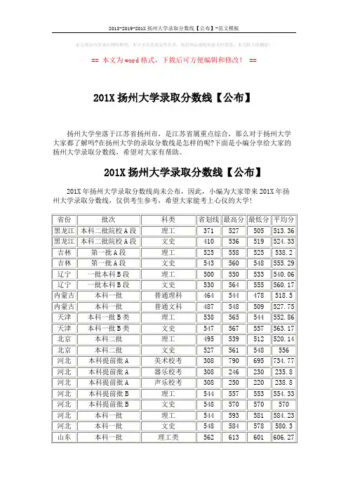 2018-2019-201X扬州大学录取分数线【公布】-范文模板 (4页)