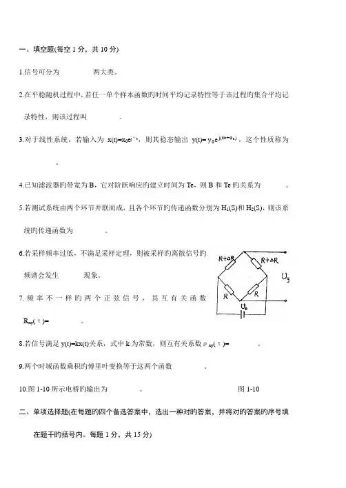 机械工程测试技术基础试题A及答案