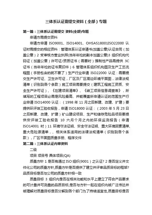 三体系认证需提交资料（全部）专题