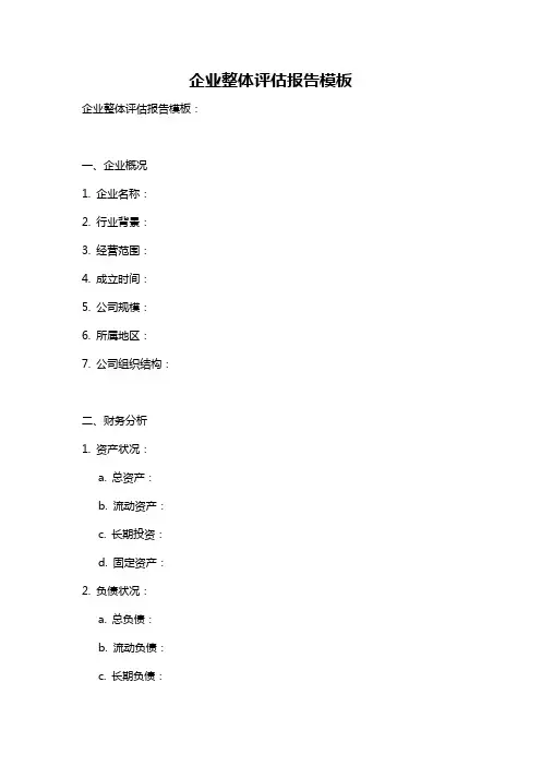 企业整体评估报告模板