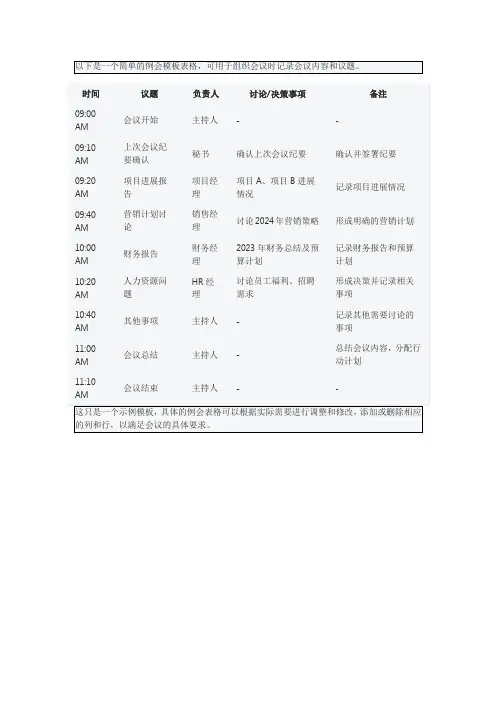 例会模板表格