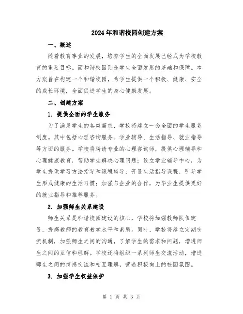 2024年和谐校园创建方案