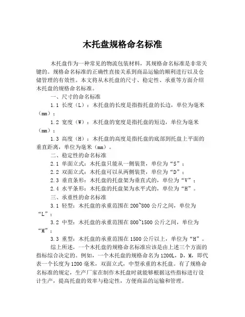 木托盘规格命名标准