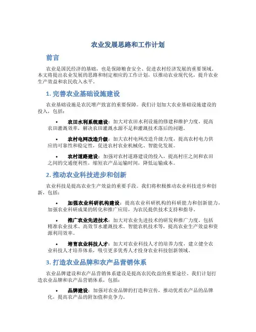 农业发展思路和工作计划