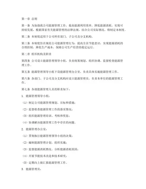 化工公司能源管理制度