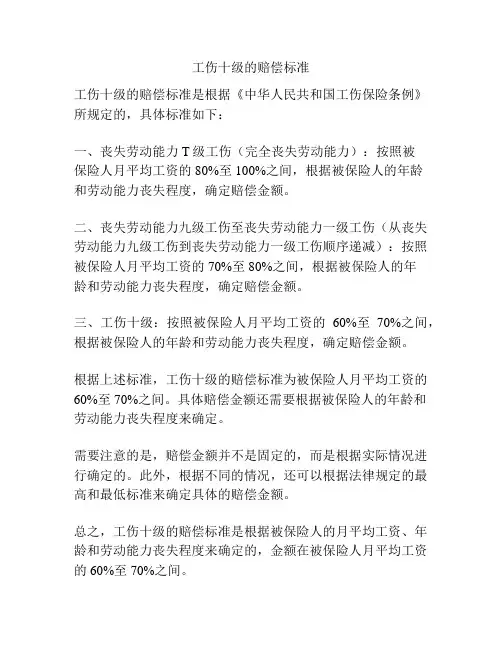 工伤十级的赔偿标准