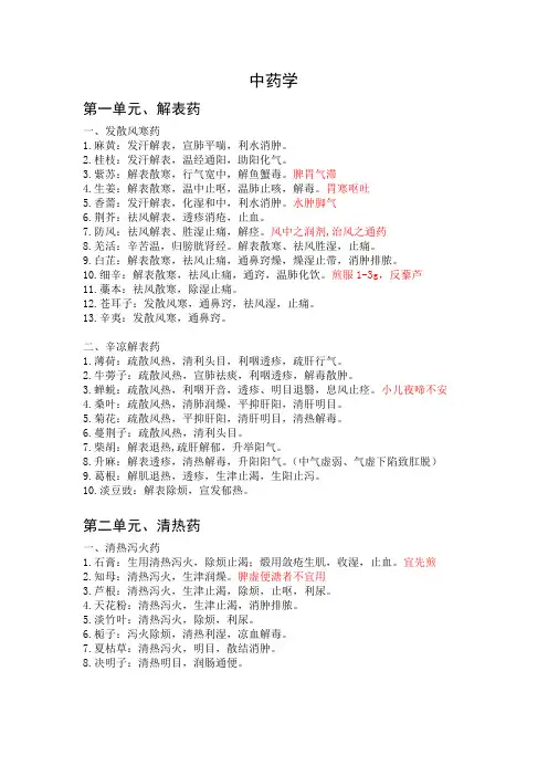 中医执业医师 考试 中药学总结