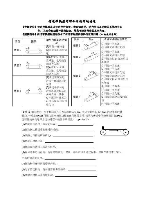 传送带模型问题的综合分析专题讲述