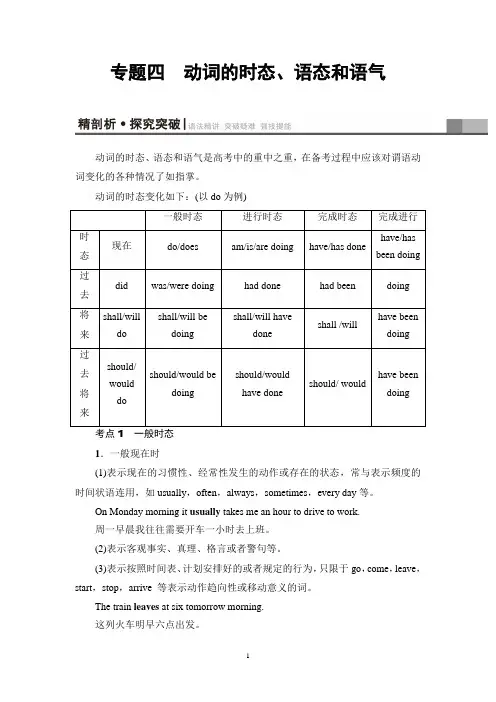 2018高考浙江版英语一轮复习讲义：第2部分 专题4 动词的时态、语态和语气
