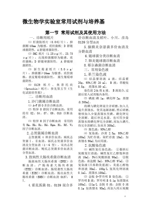 微生物学实验室常用试剂与培养基