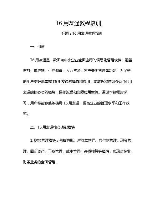 T6用友通教程培训