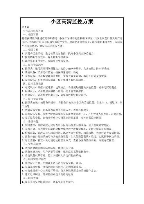 小区高清监控方案