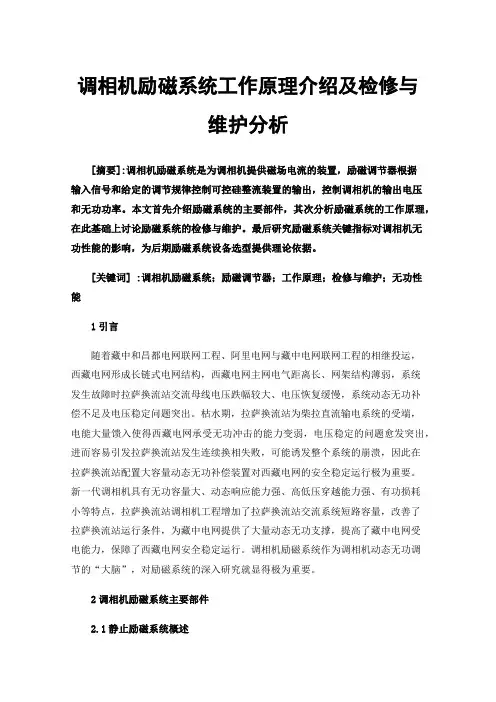 调相机励磁系统工作原理介绍及检修与维护分析