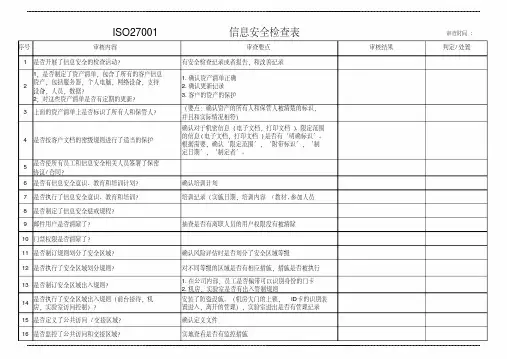 ISO27001信息安全检 查表