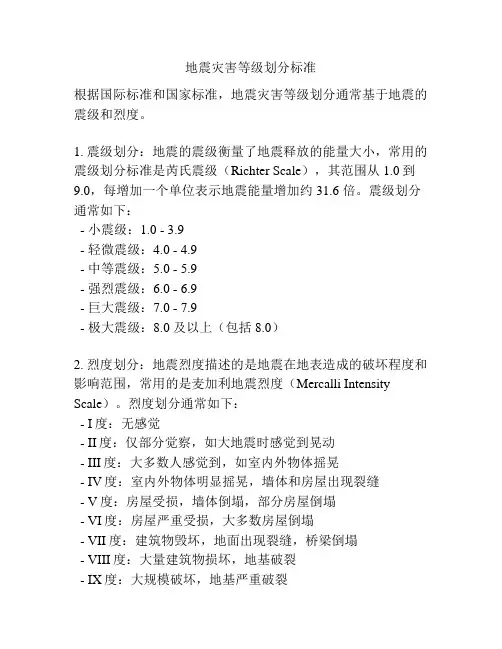 地震灾害等级划分标准