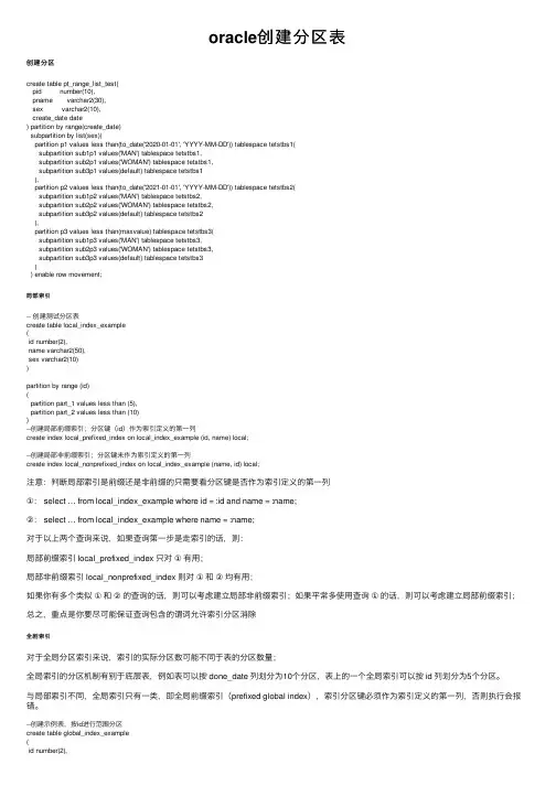oracle创建分区表