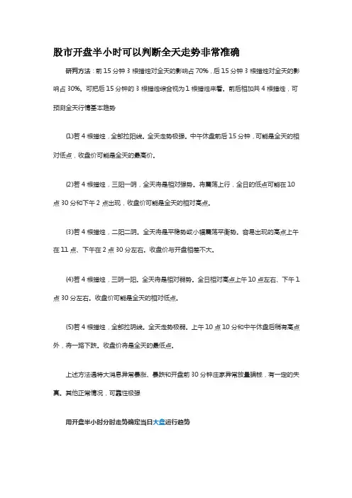 股市开盘半小时可以判断全天走势非常准确