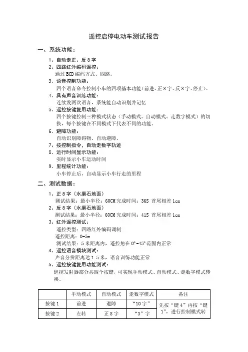 遥控启停电动车测试报告