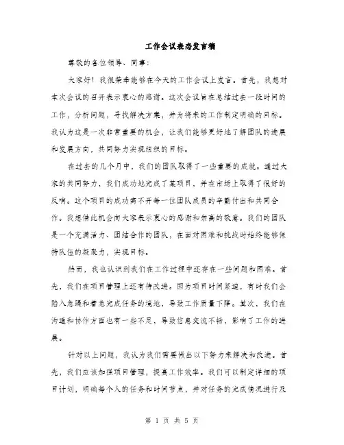 工作会议表态发言稿（三篇）