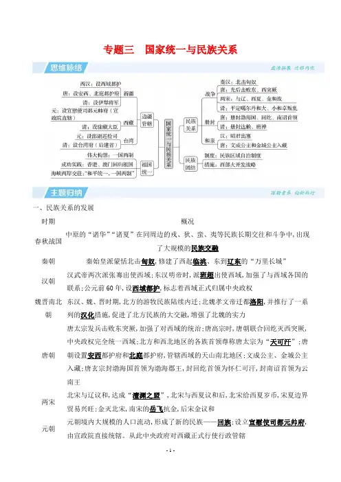 2024年中考历史总复习第三部分专题突破专题三国家统一与民族关系