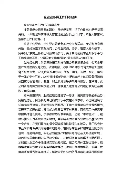 企业业务员工作日志经典