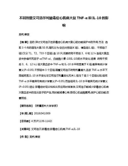 不同剂量艾司洛尔对脓毒症心肌病大鼠TNF-α和IL-10的影响