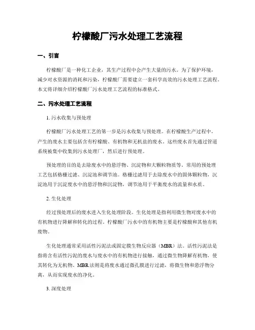 柠檬酸厂污水处理工艺流程