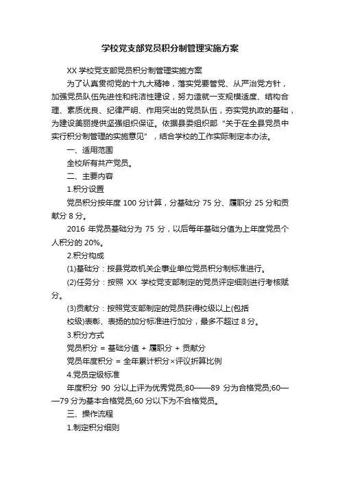 学校党支部党员积分制管理实施方案