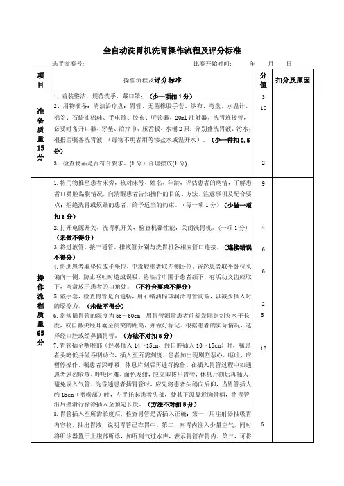 全自动洗胃机洗胃操作流程及评分标准