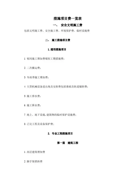 措施项目费一览表