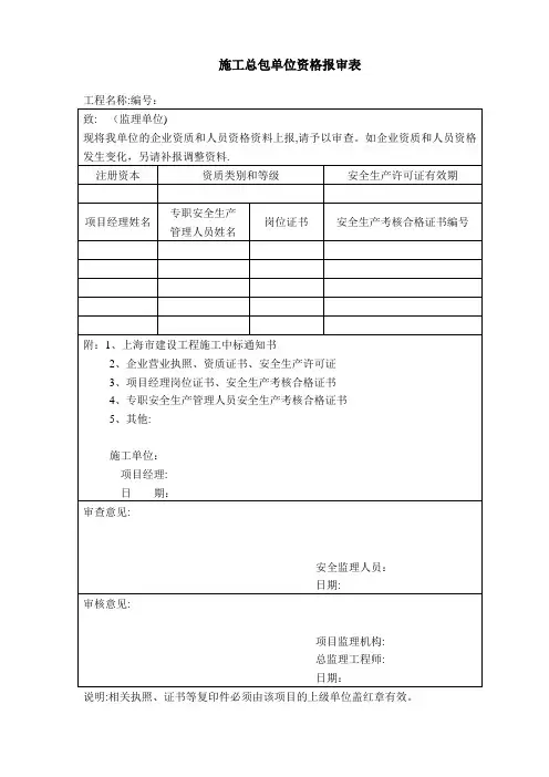 施工总包单位资格报审表