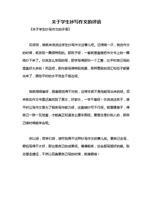 关于学生抄写作文的评语
