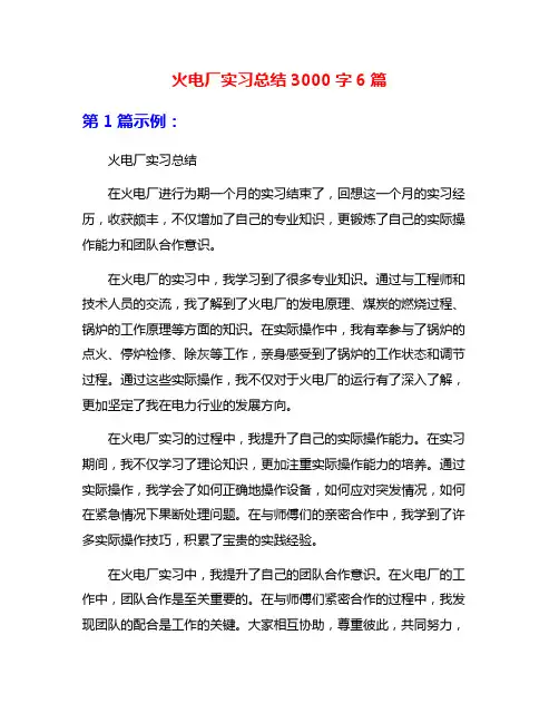 火电厂实习总结3000字6篇