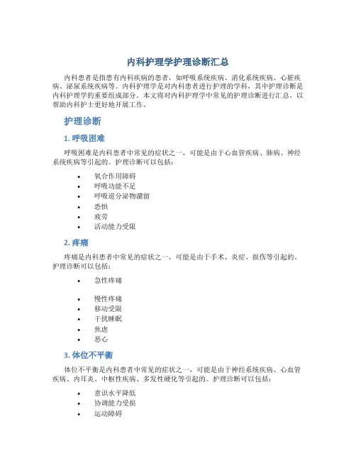 内科护理学护理诊断汇总