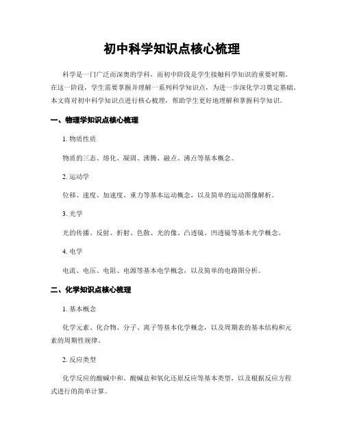 初中科学知识点核心梳理