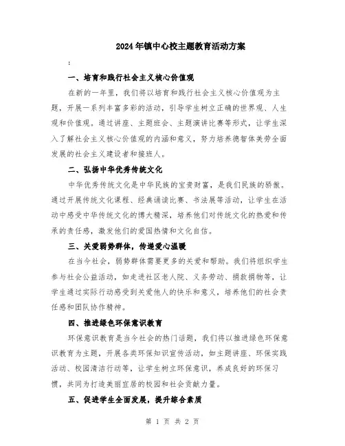 2024年镇中心校主题教育活动方案