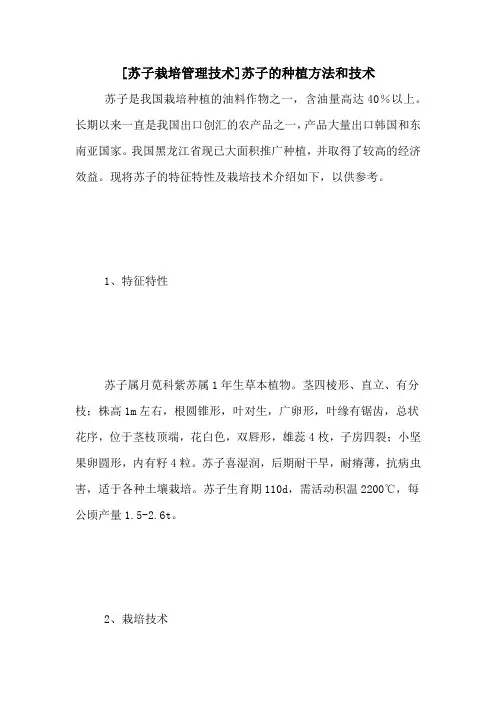 [苏子栽培管理技术]苏子的种植方法和技术