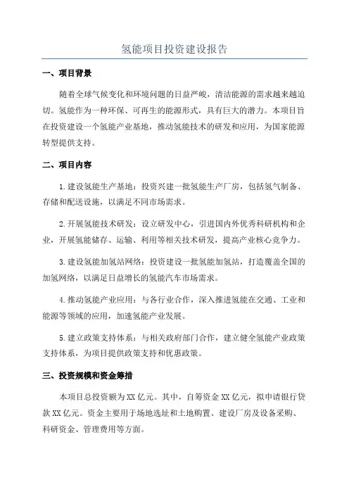 氢能项目投资建设报告
