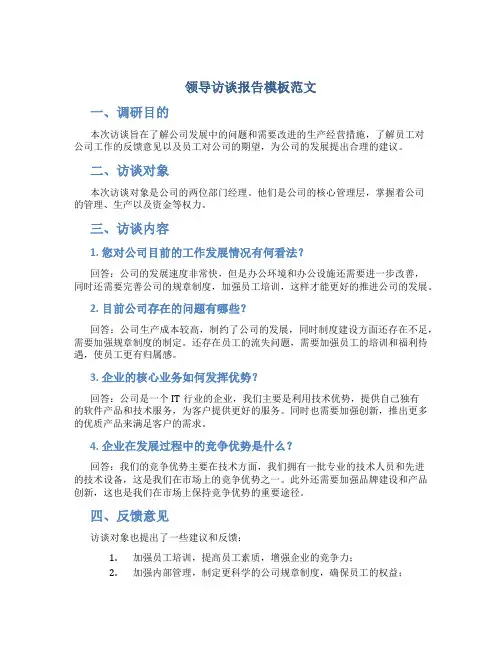 领导访谈报告模板范文
