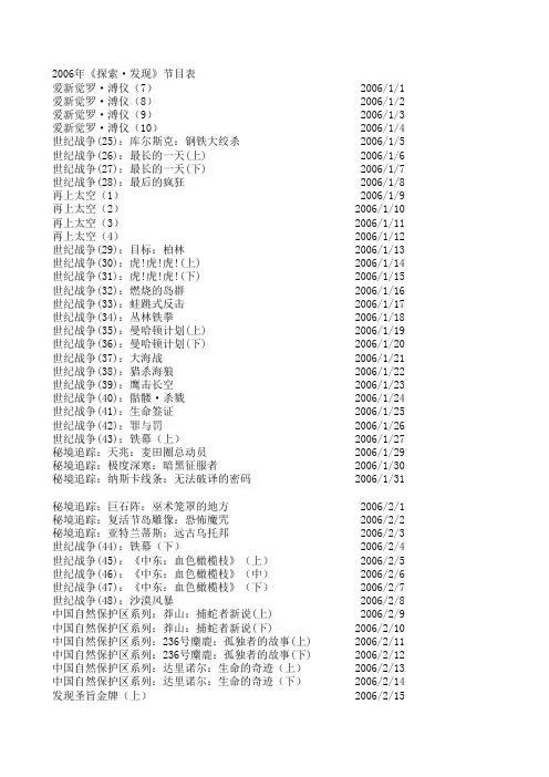 2006年《探索·发现》节目表