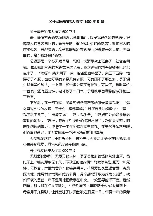 关于母爱的伟大作文600字5篇