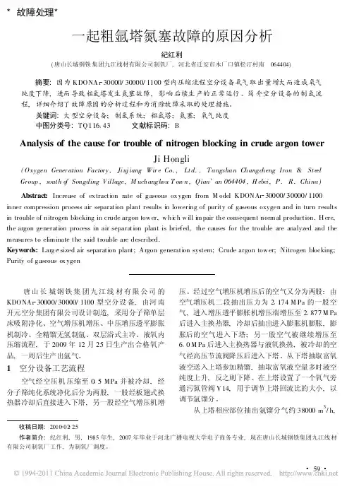 一起粗氩塔氮塞故障的原因分析