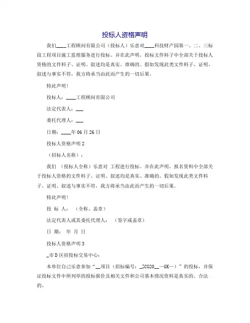 投标人资格声明