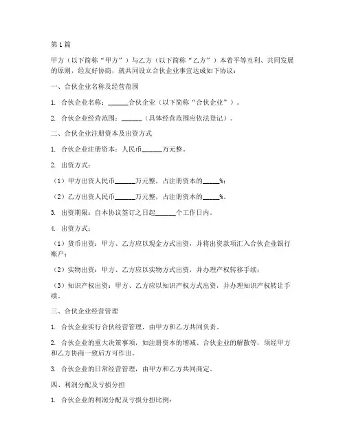 合伙两人协议书范本(3篇)