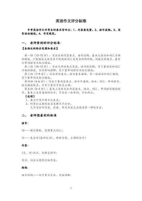 中考英语作文评分标准