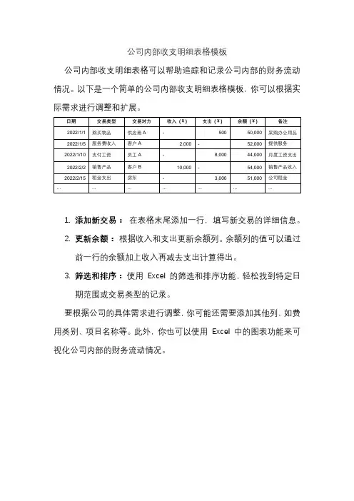 公司内部收支明细表格模板