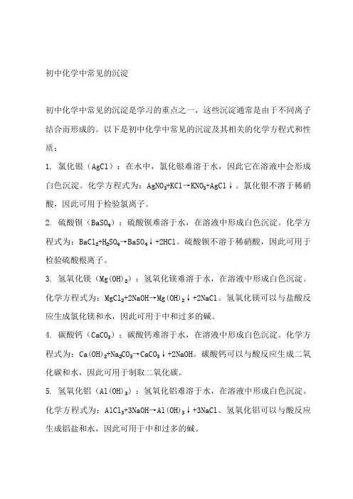 初中化学中常见的沉淀