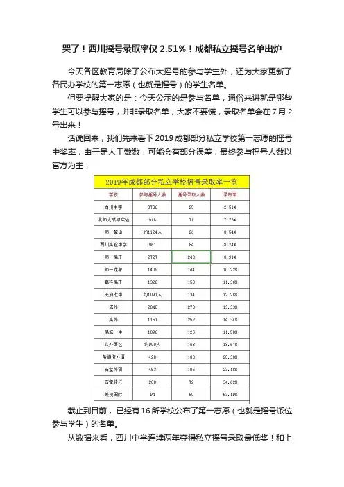 哭了！西川摇号录取率仅2.51%！成都私立摇号名单出炉