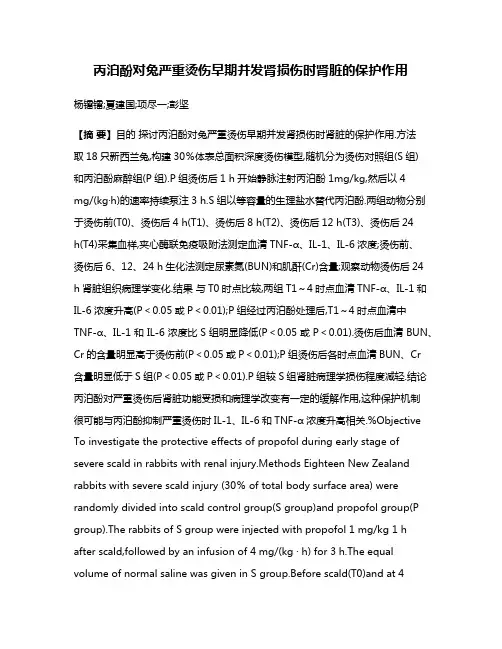 丙泊酚对兔严重烫伤早期并发肾损伤时肾脏的保护作用