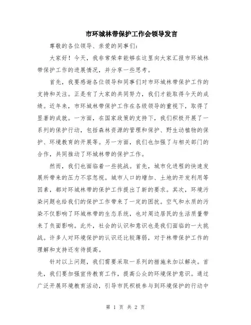 市环城林带保护工作会领导发言
